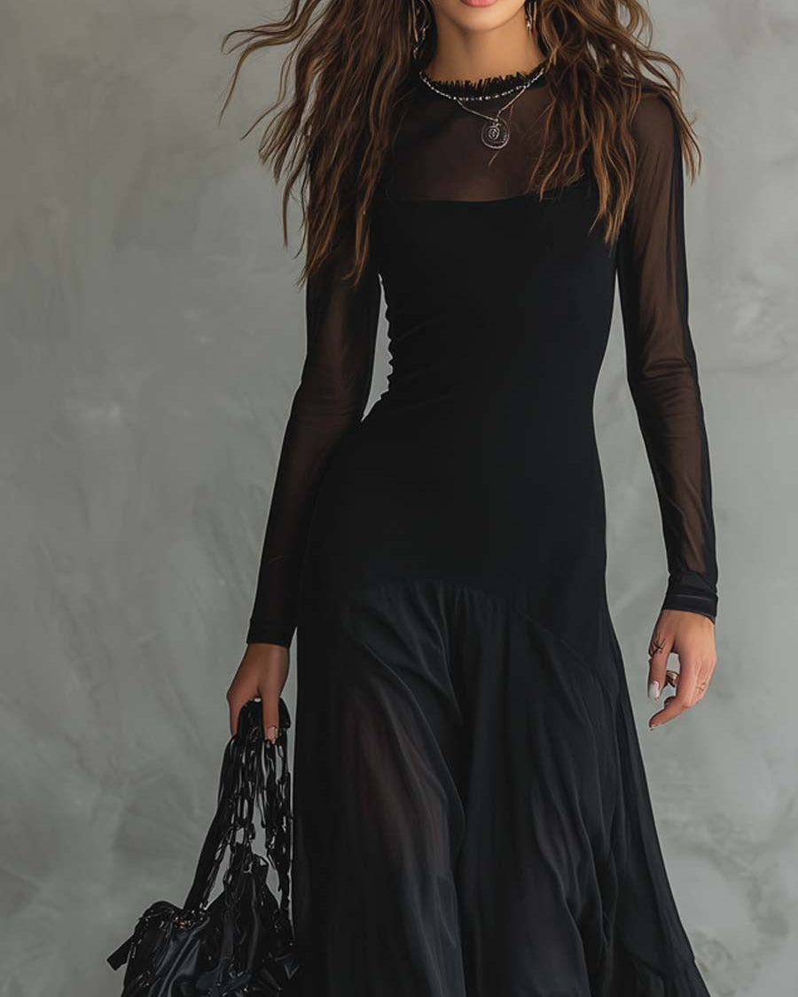 Damen Glamouröses langes schwarzes Tüllkleid - - Damen > Kleider - Concept Fashionlab