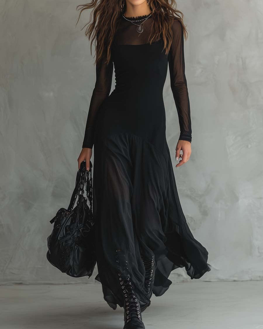 Damen Glamouröses langes schwarzes Tüllkleid - Schwarz - Damen > Kleider - Concept Fashionlab