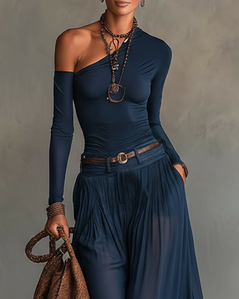 Celeste One-Shoulder Top und Tüllrock-Set - - Matching Sets - Cow Clothing