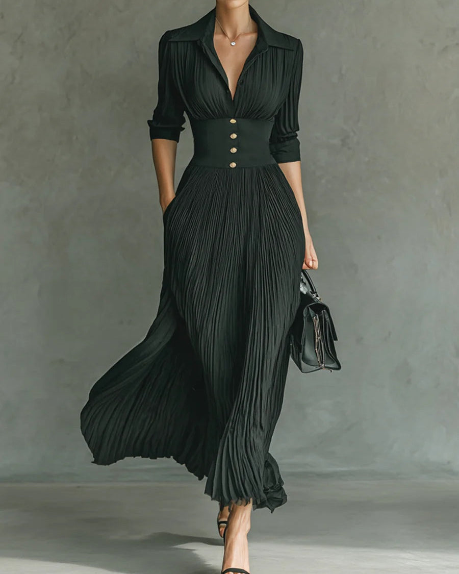 Maéline - Chic, figurschmeichelndes Kleid mit taillierter Passform Damen - Schwarz - Midi Dress - Concept Fashionlab