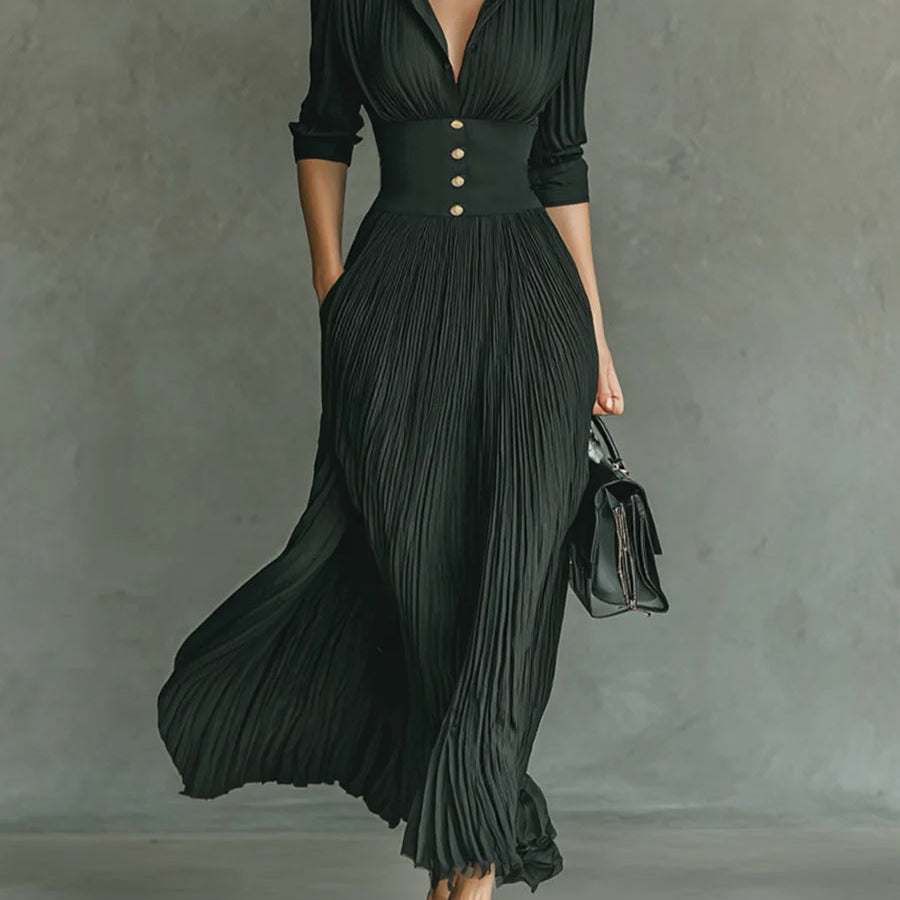 Maéline - Chic, figurschmeichelndes Kleid mit taillierter Passform Damen - Schwarz - Midi Dress - Concept Fashionlab