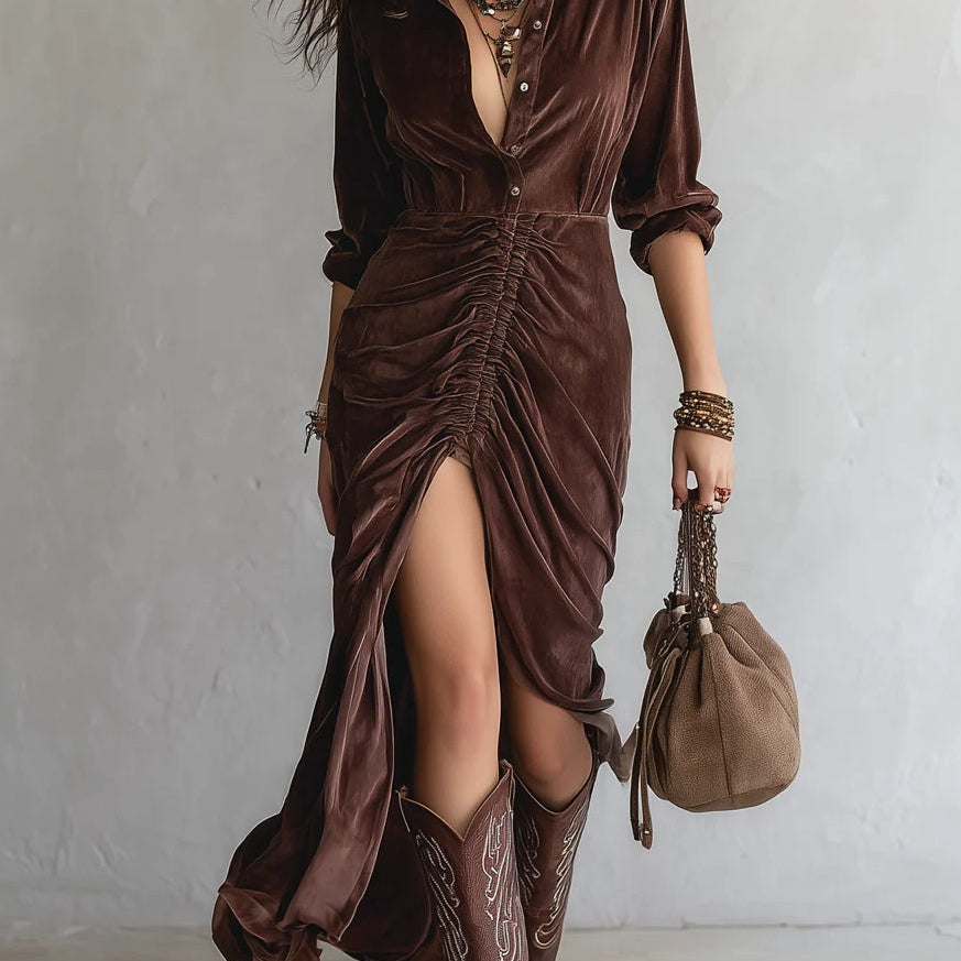 Thalisse - Schickes und elegantes Midikleid - Braun - Midi Dress - Concept Fashionlab