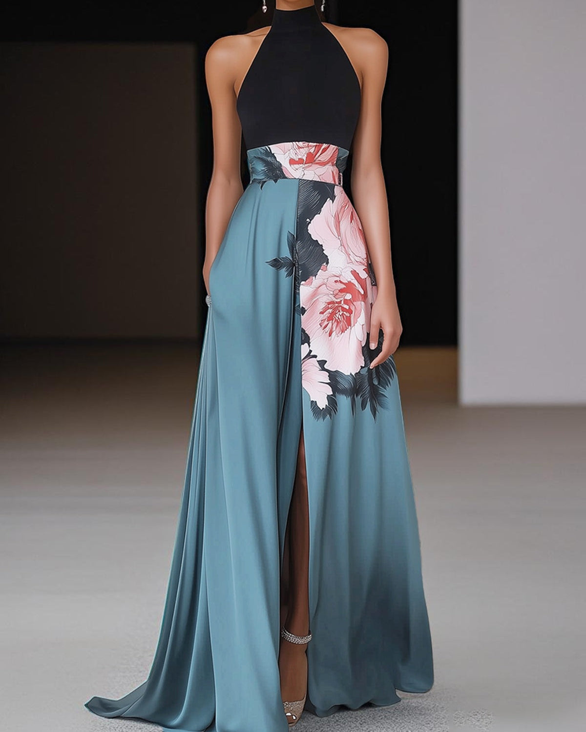 Elegantes Maxikleid mit Blumenmuster - - Floral Pattern Maxi Dress - Concept Fashionlab