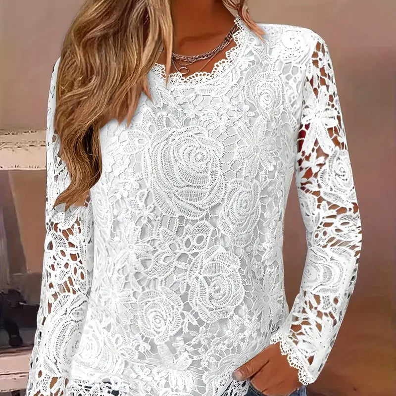 Damen Elegantes Langarm-Spitzenoberteil