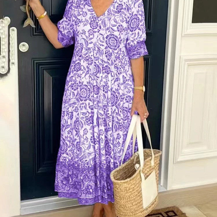 Ellie | Anmutiges Blumenkleid mit V-Ausschnitt