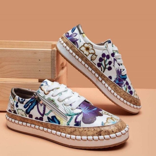 Blumenmuster-orthopädische Reißverschluss-Sneaker für ganztägigen Tragekomfort Damen