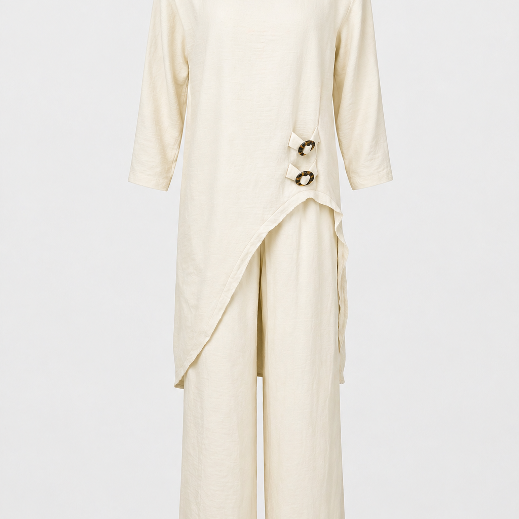Neues Baumwoll-Leinen-Kleid- und Hose-Set — Müheloser Komfort in einem schicken Zweiteiler Damen