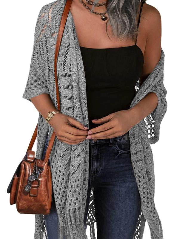 Cozy Summer Hollow-Out Tassel Outerwear - Gray One Size - Outerwear - Concept Fashionlab