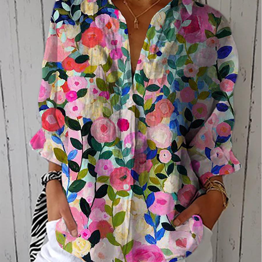 Frida | Canvas-Bluse mit Blumenmuster
