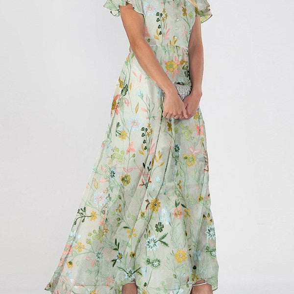 Peyton | Damen Maxi-Kleid mit V-Ausschnitt und Sommerblumenmuster