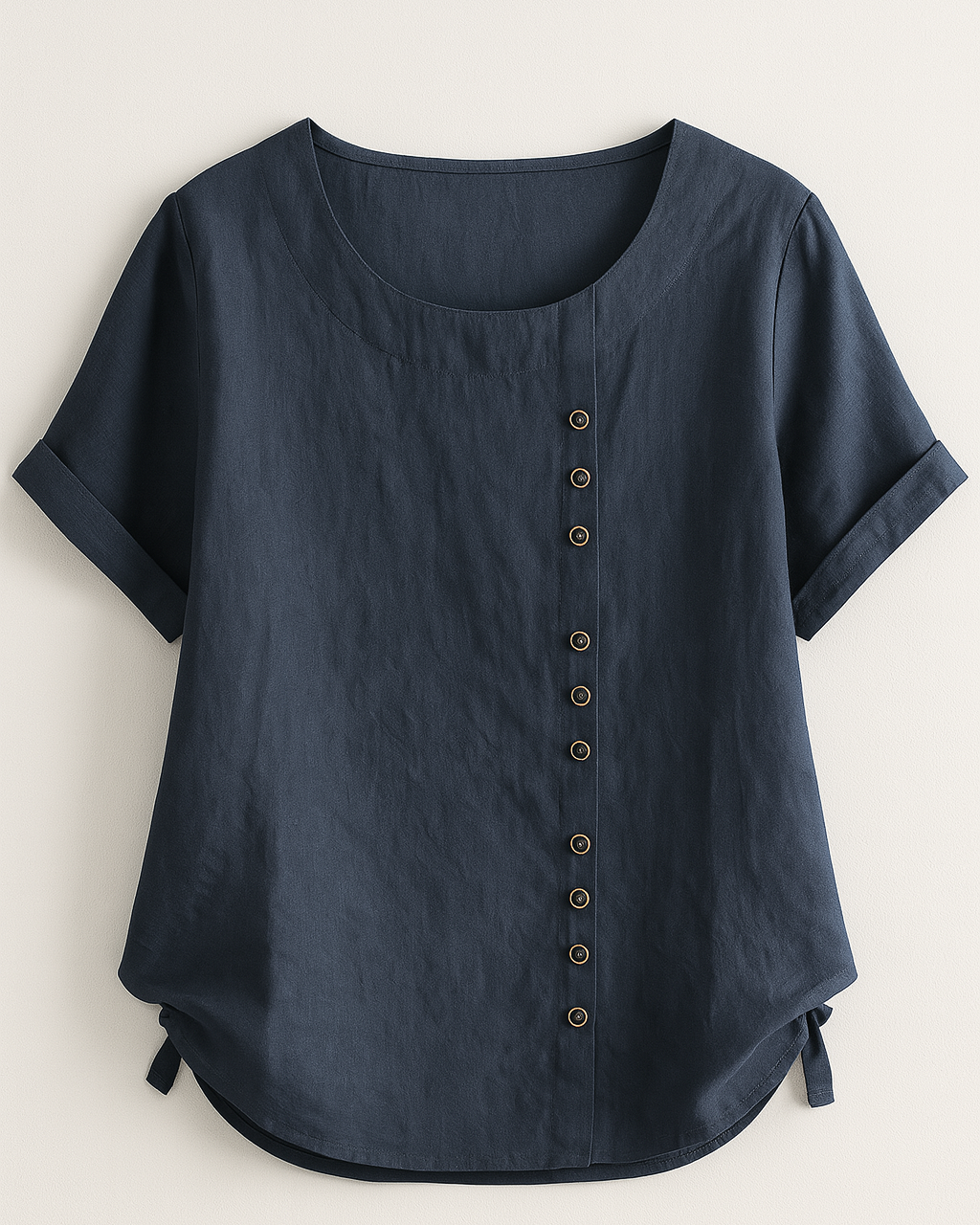 Women's Linen Button-Front Blouse - Lightweight, Breathable and Elegant - Dark blue - Blouse - Concept Fashionlab