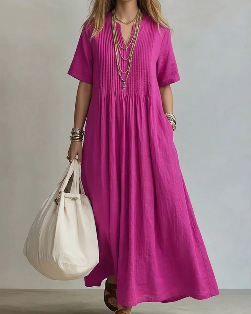 Nathalia™ Faltenkleid - Rosa - - Cow Clothing