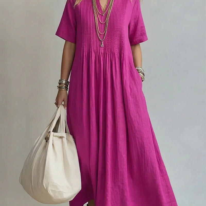 Nathalia™ Faltenkleid - Rosa - - Cow Clothing