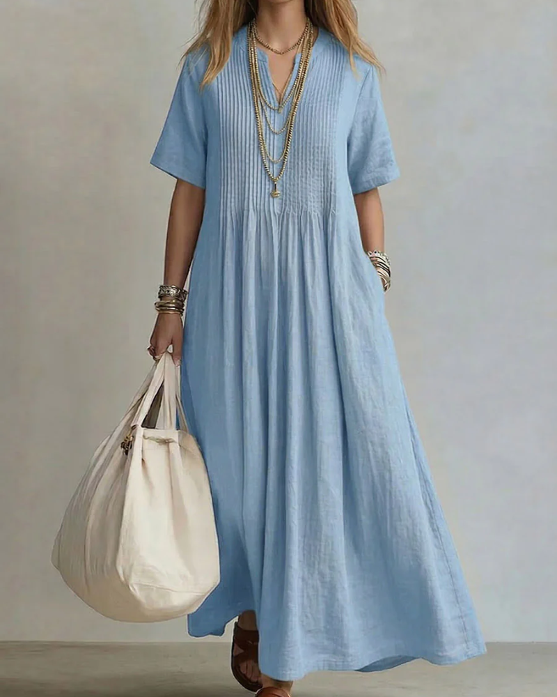 Nathalia™ Faltenkleid - Blau - - Cow Clothing