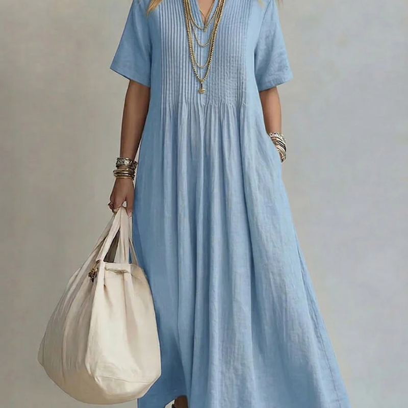 Nathalia™ Faltenkleid - Blau - - Cow Clothing