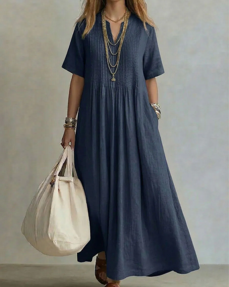 Nathalia™ Faltenkleid - Marineblau - - Cow Clothing