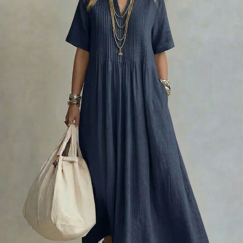 Nathalia™ Faltenkleid - Marineblau - - Cow Clothing