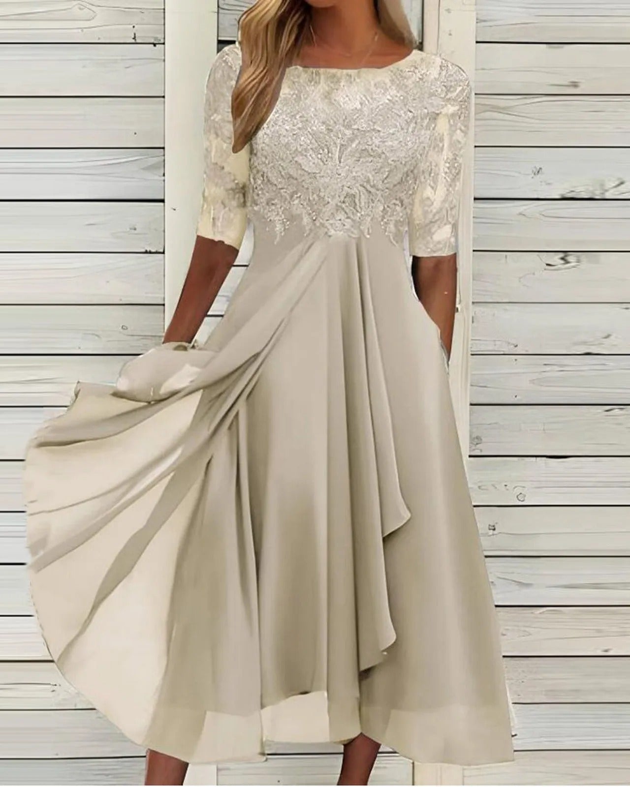 Zaria – Das schmeichelhafte Spitzen-Midikleid - Weiß - - Cow Clothing