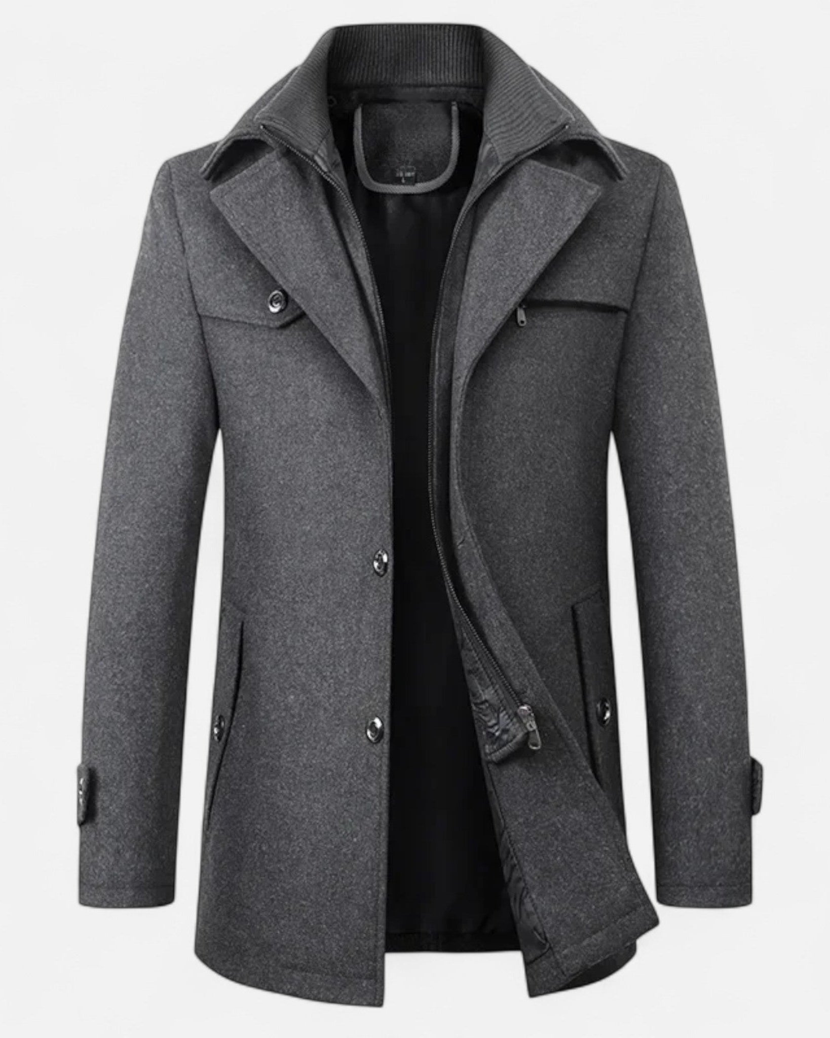 Eleganter Herren Woll-Trenchcoat – Doppelkragen & Reißverschluss - - Men > Coats - Ancienne Monde