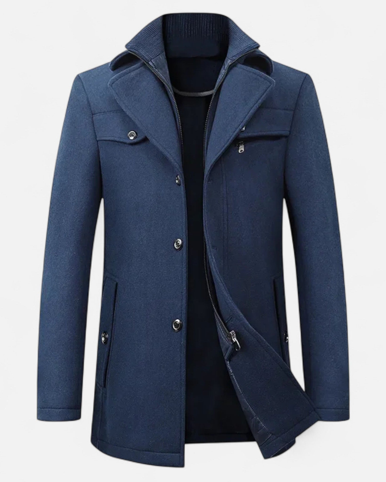 Eleganter Herren Woll-Trenchcoat – Doppelkragen & Reißverschluss - - Men > Coats - Ancienne Monde