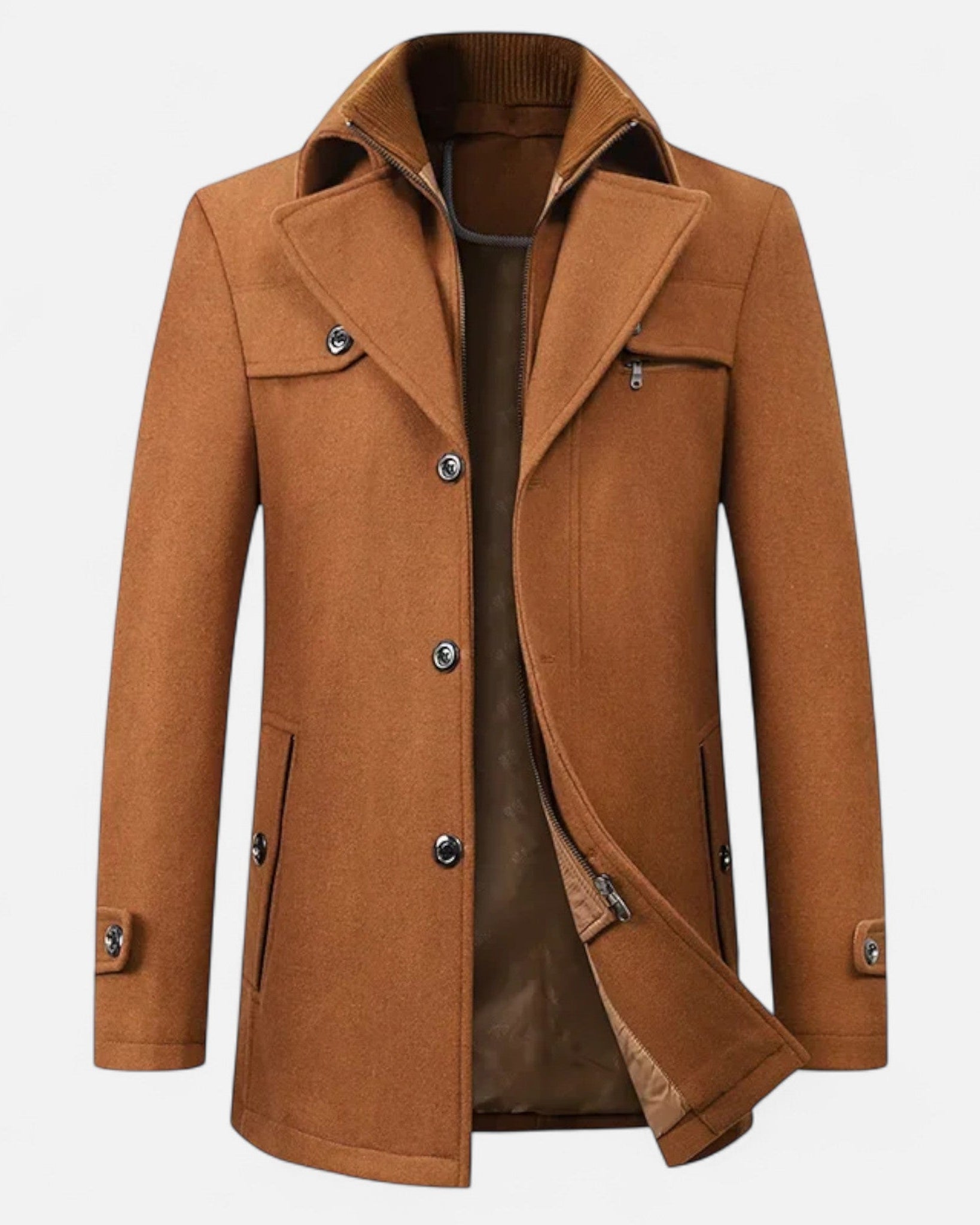 Eleganter Herren Woll-Trenchcoat – Doppelkragen & Reißverschluss - - Men > Coats - Ancienne Monde