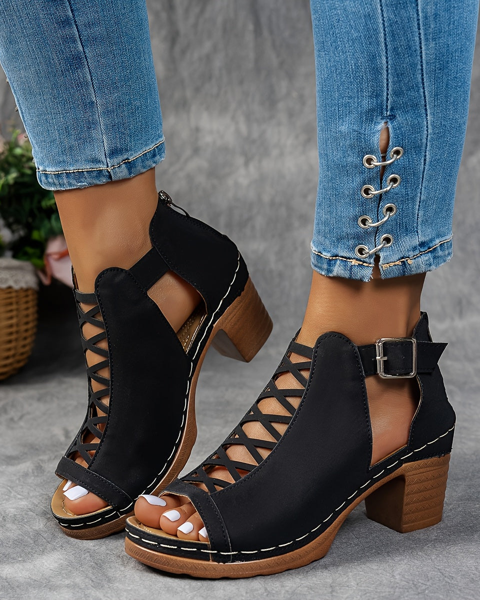 Sandalen mit Gitterabsatz — moderne, texturierte Absätze für - Schwarz - Damen > Sandalen - Concept Fashionlab