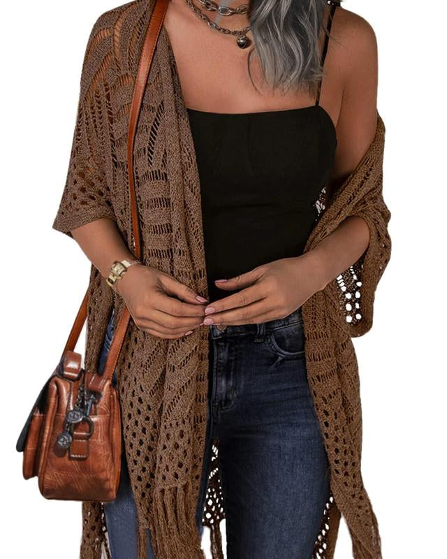 Cozy Summer Hollow-Out Tassel Outerwear - Brown One Size - Outerwear - Concept Fashionlab
