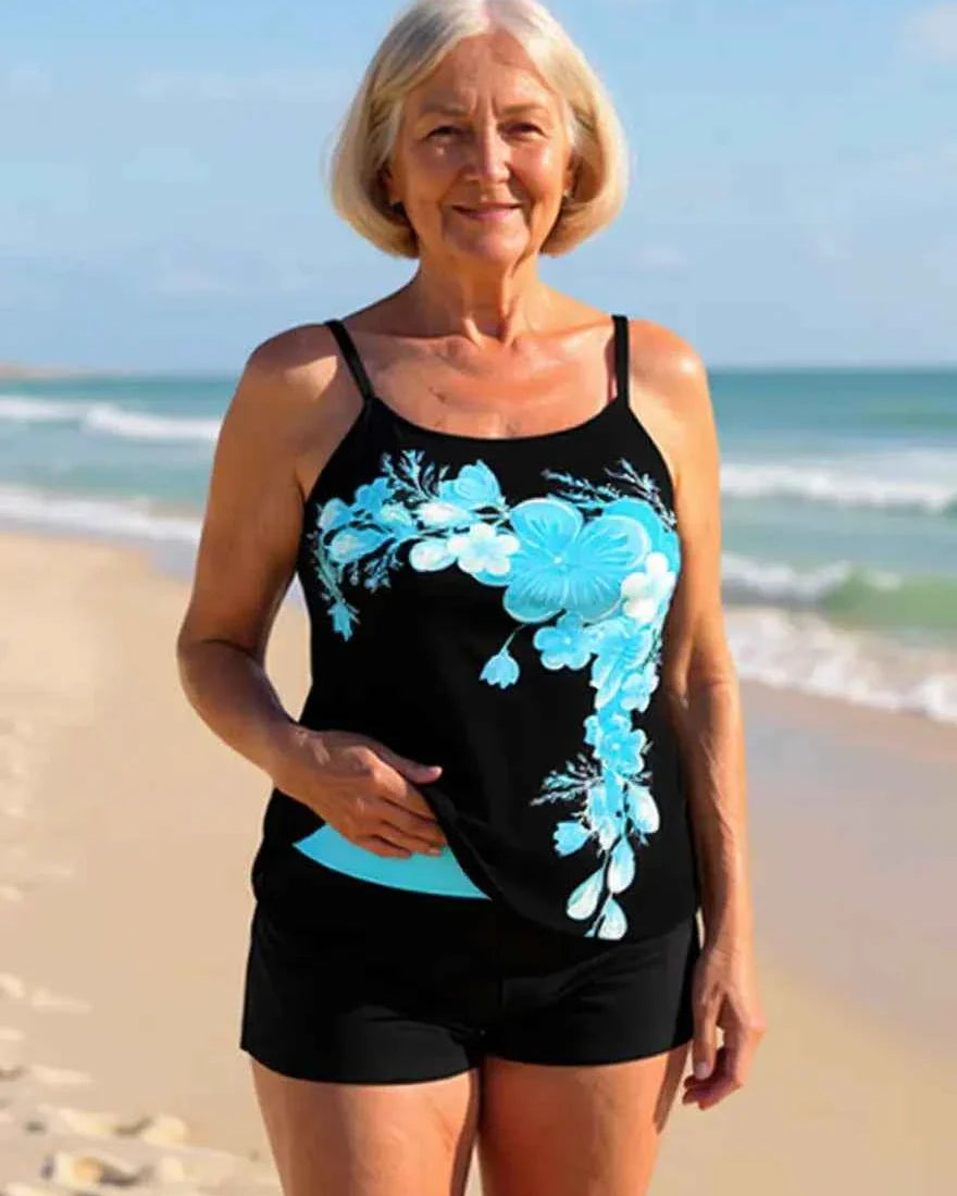 Avery Halter-Tankini-Set mit überkreuzten Trägern im Blumenmuster – Schmeichelhafte Passform und strahlender Sommerlook