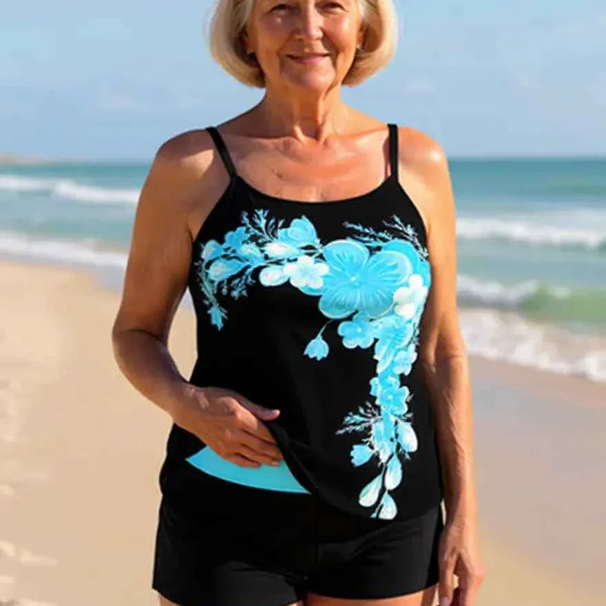 Avery Halter-Tankini-Set mit überkreuzten Trägern im Blumenmuster – Schmeichelhafte Passform und strahlender Sommerlook