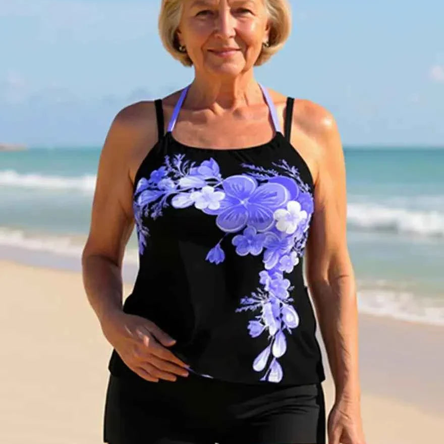 Avery Halter-Tankini-Set mit überkreuzten Trägern im Blumenmuster – Schmeichelhafte Passform und strahlender Sommerlook