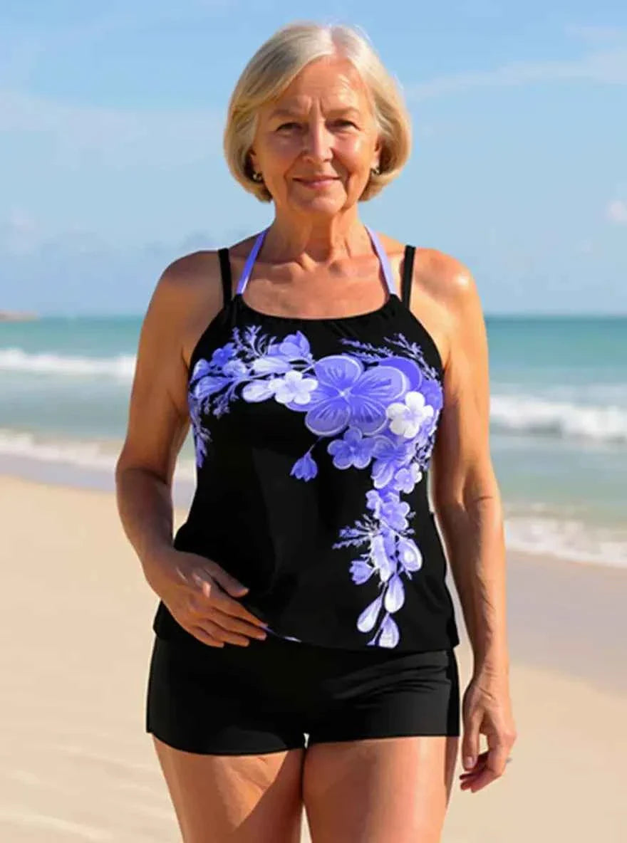 Avery Halter-Tankini-Set mit überkreuzten Trägern im Blumenmuster – Schmeichelhafte Passform und strahlender Sommerlook