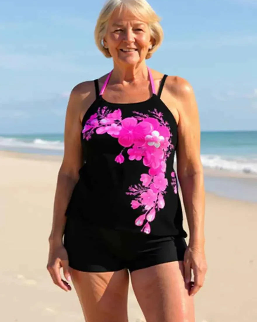 Avery Halter-Tankini-Set mit überkreuzten Trägern im Blumenmuster – Schmeichelhafte Passform und strahlender Sommerlook