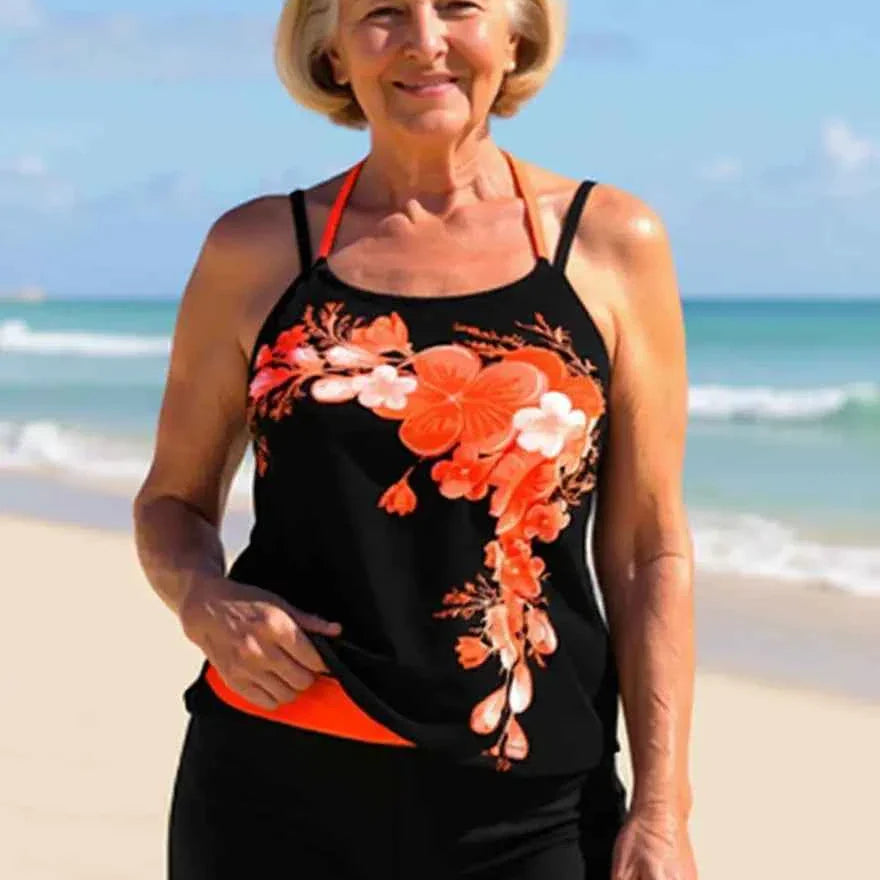 Avery Halter-Tankini-Set mit überkreuzten Trägern im Blumenmuster – Schmeichelhafte Passform und strahlender Sommerlook