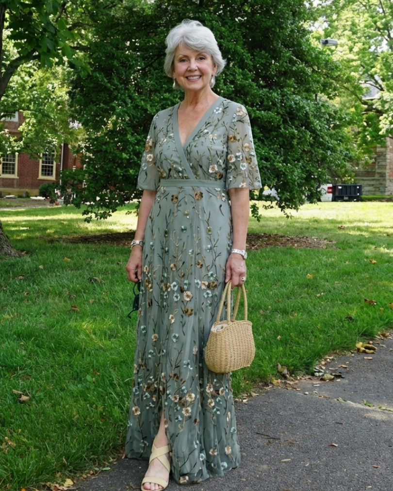 Kurzärmliges Maxikleid mit Blumenmuster und V-Ausschnitt - - - DUUWE