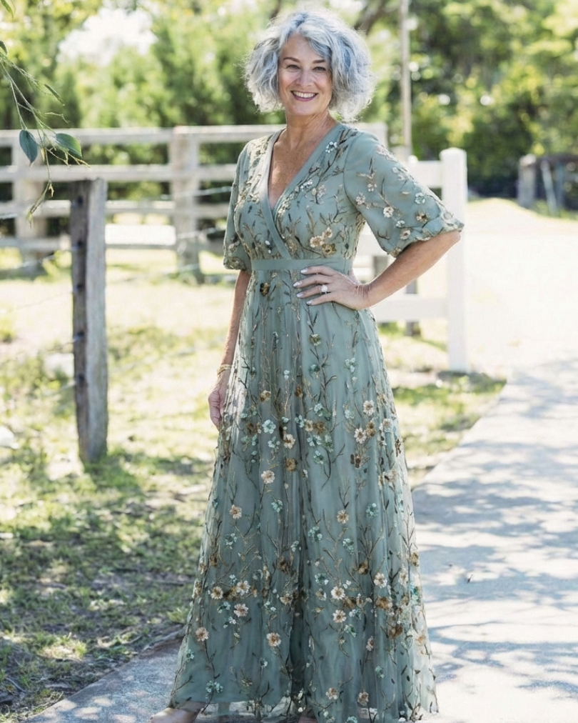 Kurzärmliges Maxikleid mit Blumenmuster und V-Ausschnitt - - - DUUWE