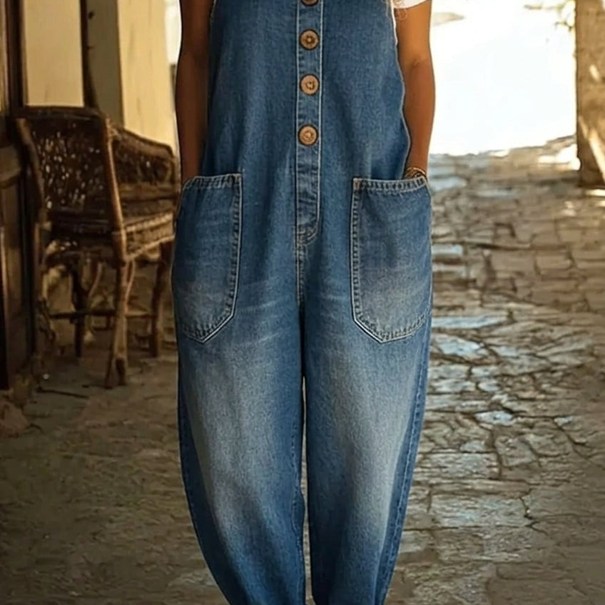Nancy | Vintage gewaschene Baumwoll-Denim-Latzhose