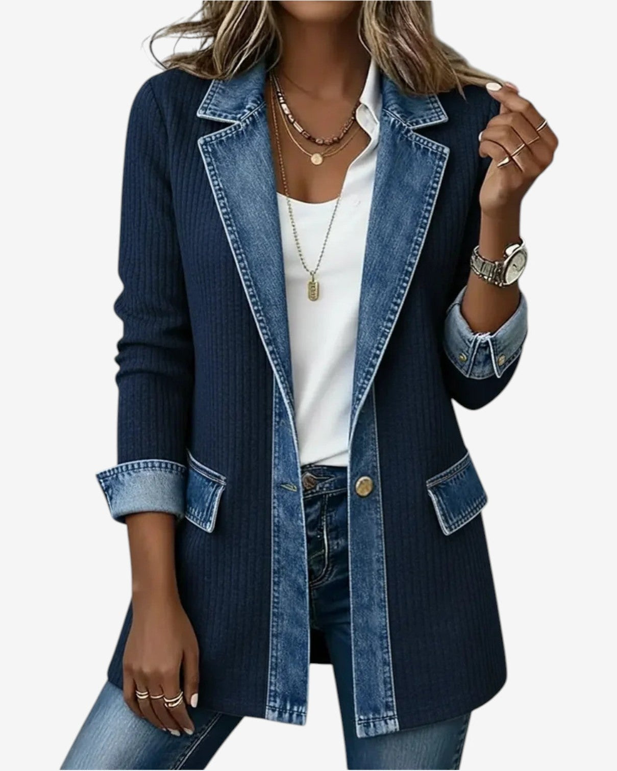 Emilia | Blazer aus Denim-Mix - Marineblau - - Margaret & Rose