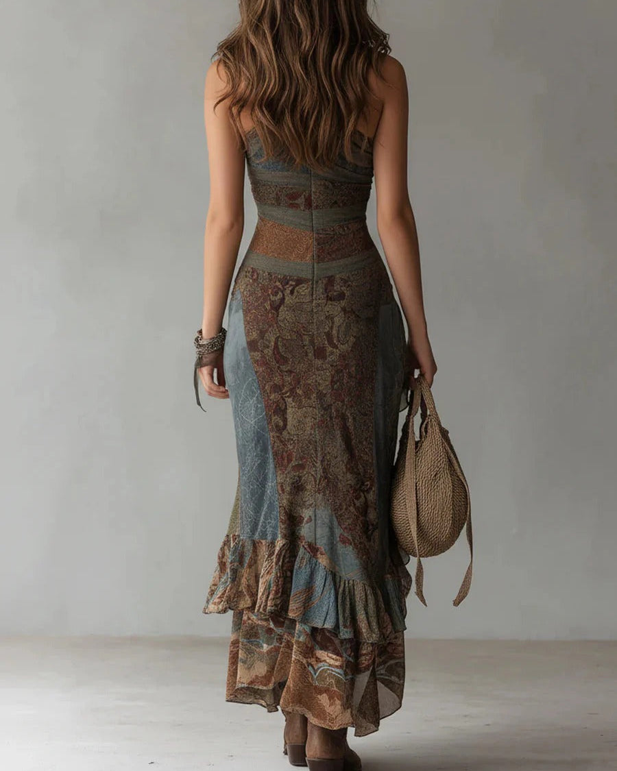 Marianna™ | Asymmetrisches langes Kleid mit Ethno-Print und Seitenschlitz - - - Cow Clothing
