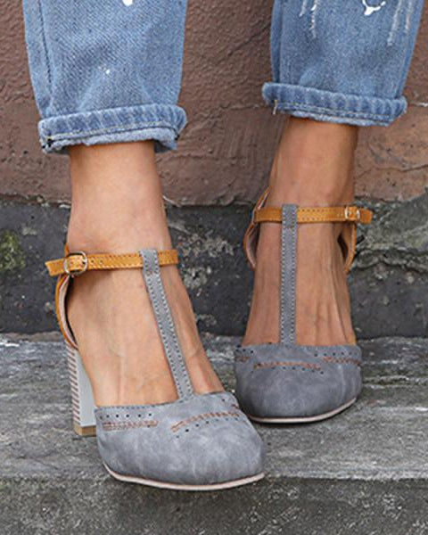 Damen T-Träger-Blockabsätze - Grau - Damen > Heels - Concept Fashionlab