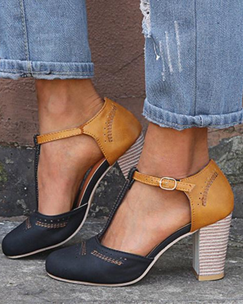 Damen T-Träger-Blockabsätze - Schwarz - Damen > Heels - Concept Fashionlab