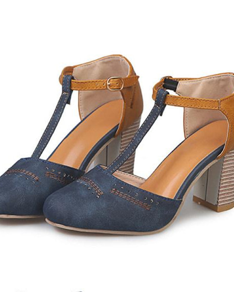 Damen T-Träger-Blockabsätze - Blau - Damen > Heels - Concept Fashionlab