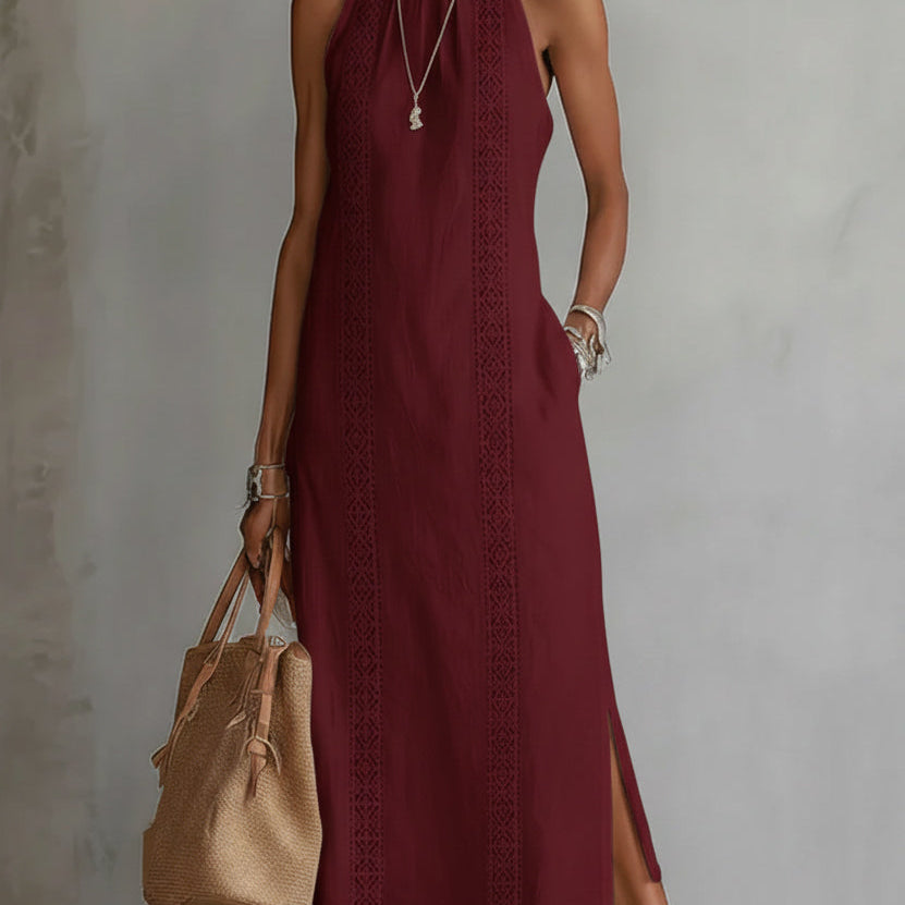 Jimena | Locker geschnittenes, besticktes Midikleid mit Stehkragen