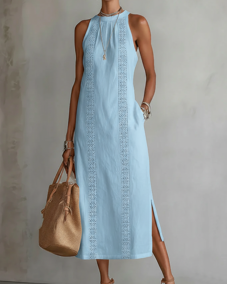 Jimena | Leinen-Midikleid mit Mao-Kragen - Blau - - Cow Clothing