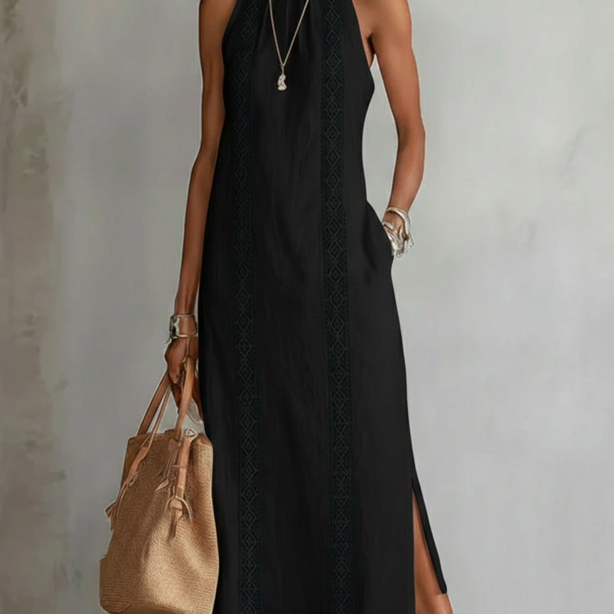 Jimena | Locker geschnittenes, besticktes Midikleid mit Stehkragen