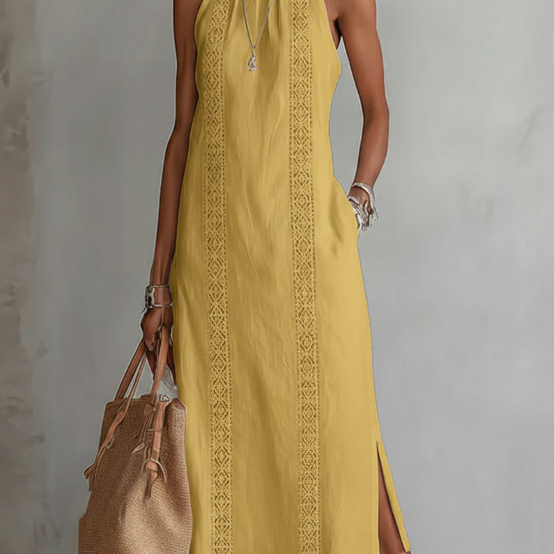 Jimena | Locker geschnittenes, besticktes Midikleid mit Stehkragen