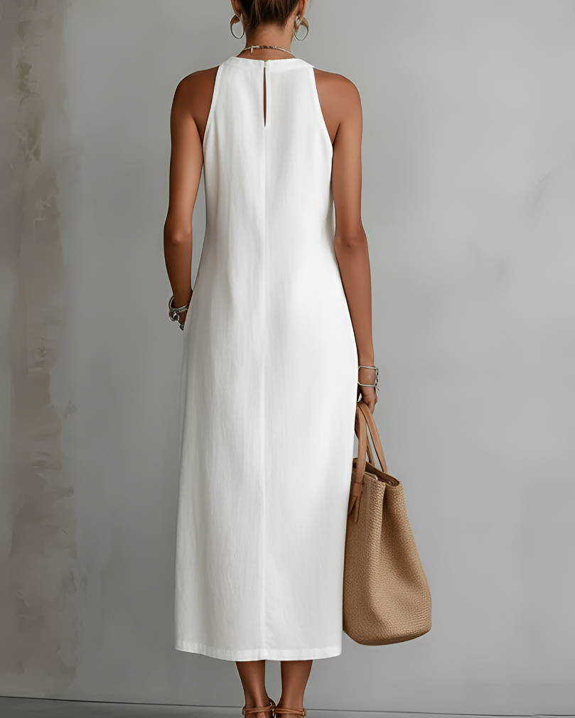 Jimena | Leinen-Midikleid mit Mao-Kragen - - - Cow Clothing
