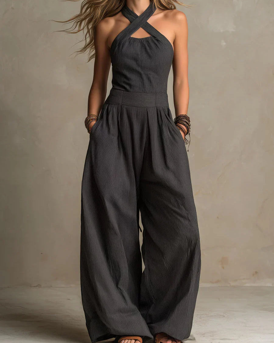 Bianca | Eleganter Overall mit Crossover-Ausschnitt - Schwarz - - DUUWE