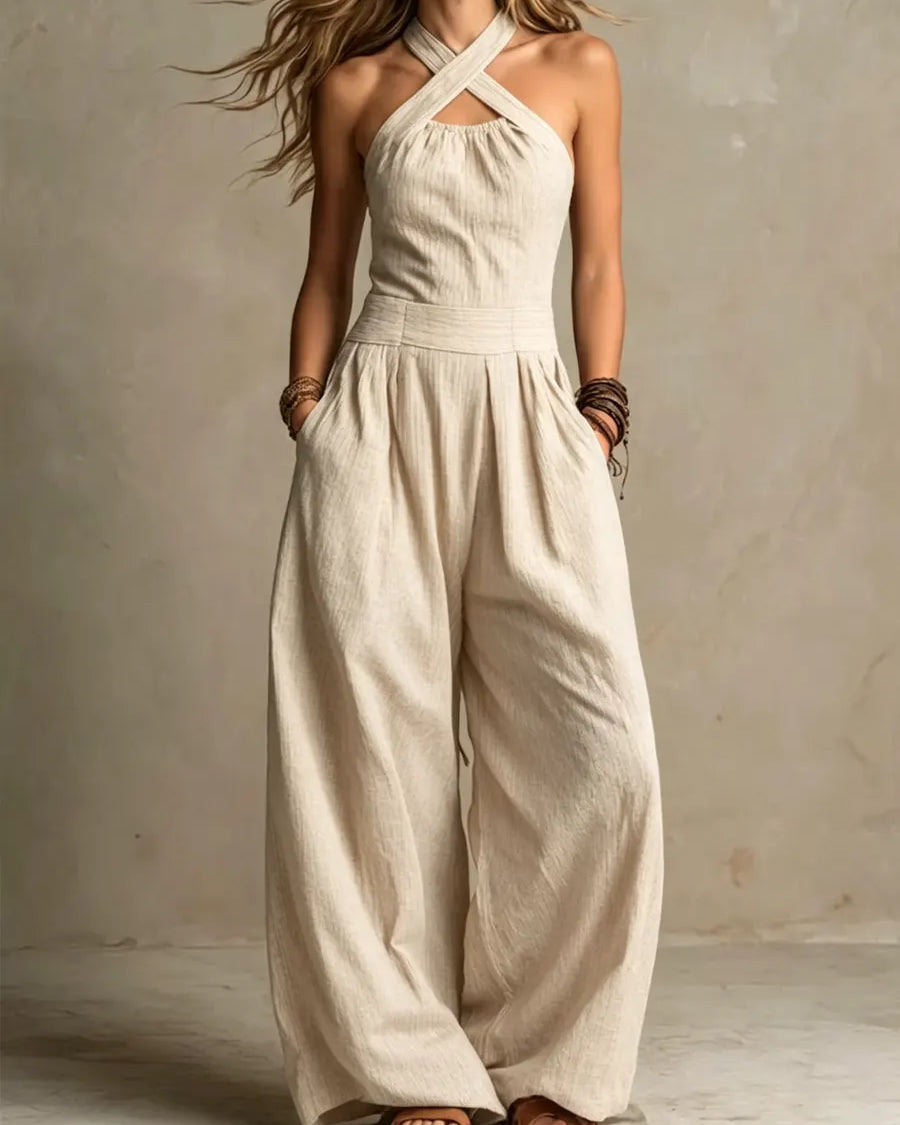 Bianca | Eleganter Overall mit Crossover-Ausschnitt - Beige - - DUUWE