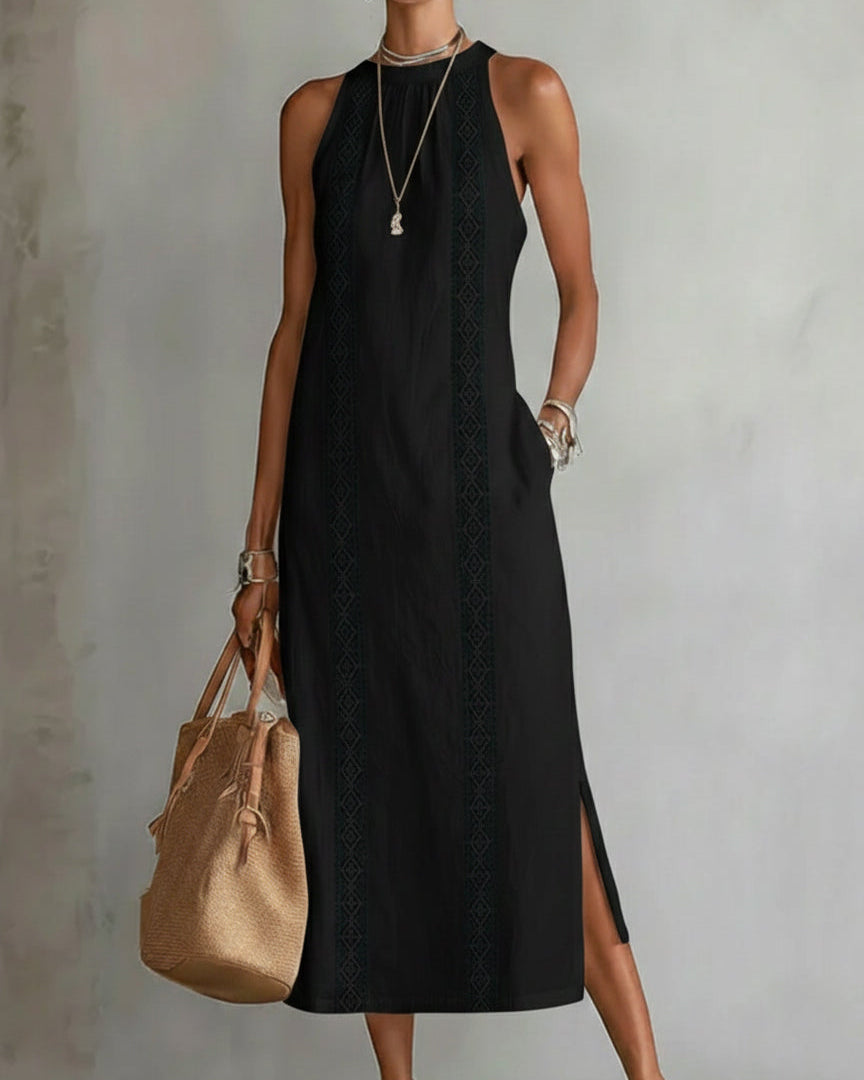 Jimena | Leinen-Midikleid mit Mao-Kragen - Schwarz - - Cow Clothing