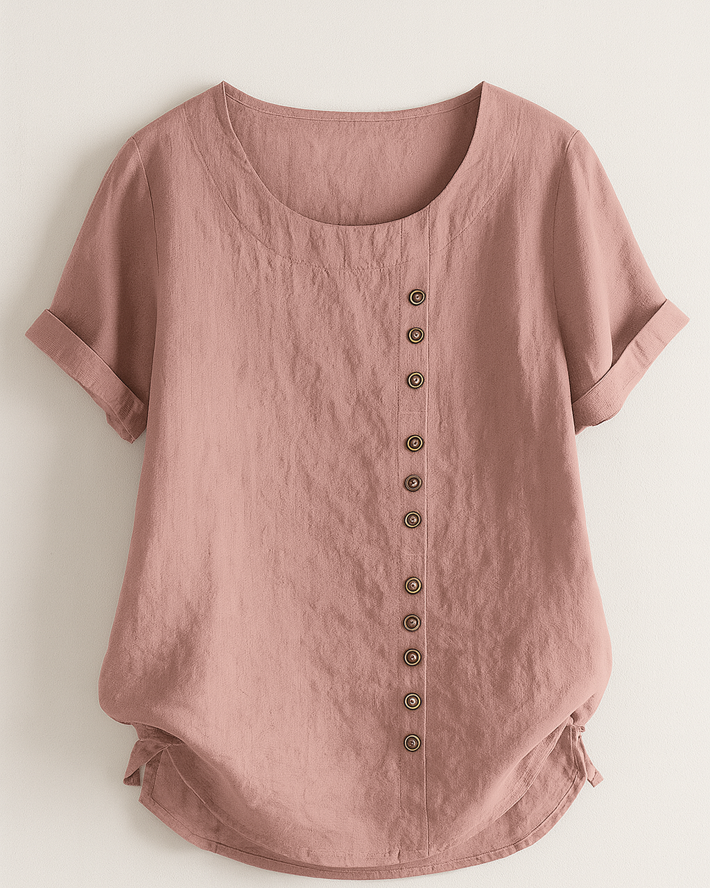 Women's Linen Button-Front Blouse - Lightweight, Breathable and Elegant - Pink - Blouse - Concept Fashionlab